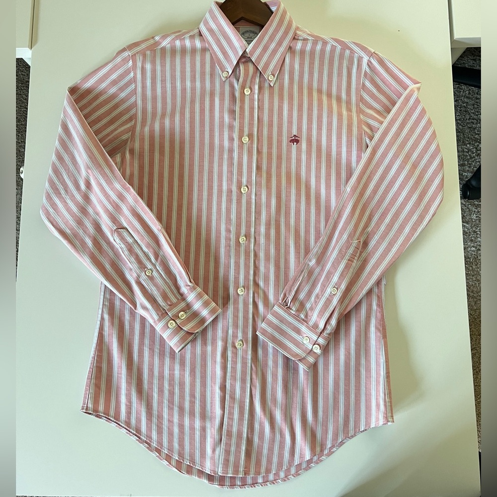 Brooks Brothers Pink and White Striped Button Down Shirt